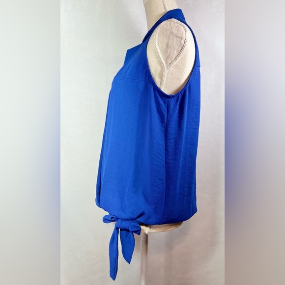Forever 21 Sleeveless Blouse Women’s Size L Royal Blue Faux Wrap - Picture 3 of 7